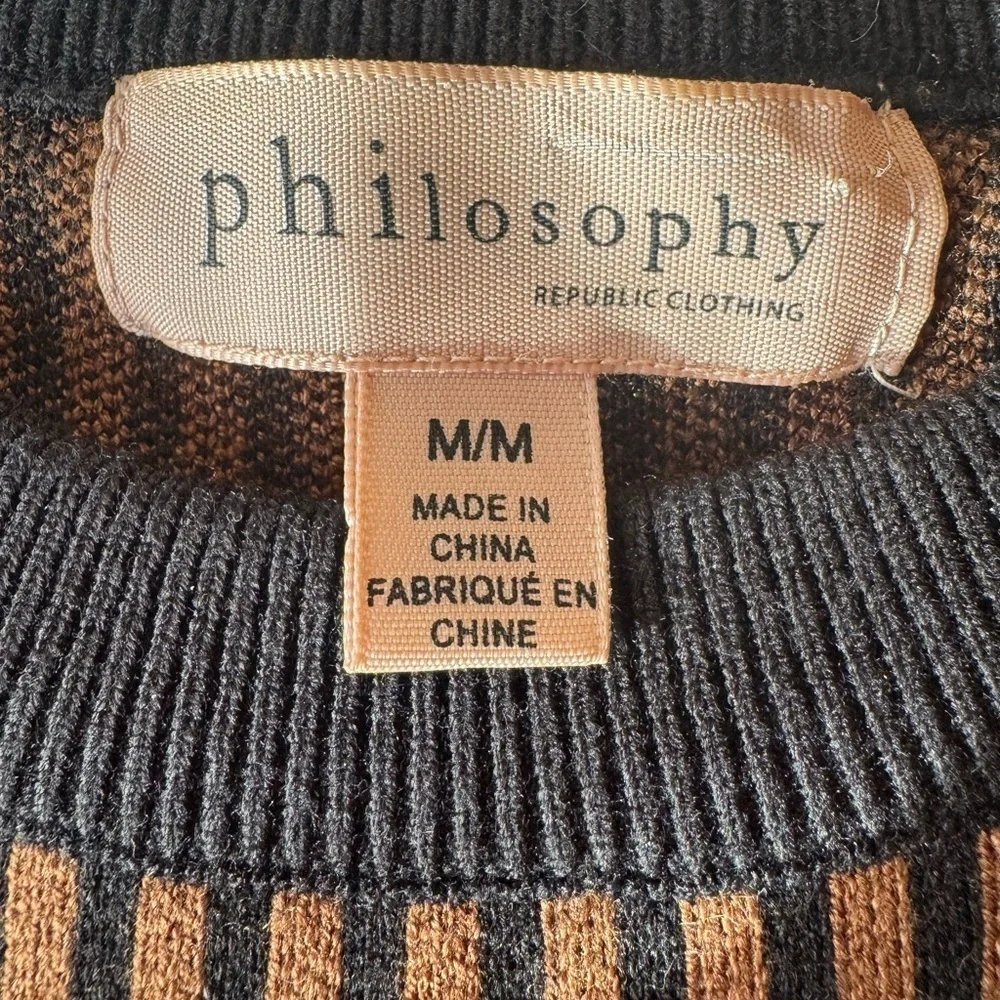 PHILOSOPHY boxy cropped striped crew neck sweater - brown & black - women medium